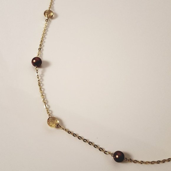 JCM 14K Dyed Pearl & Citrine Station Necklace - Picture 4 of 10